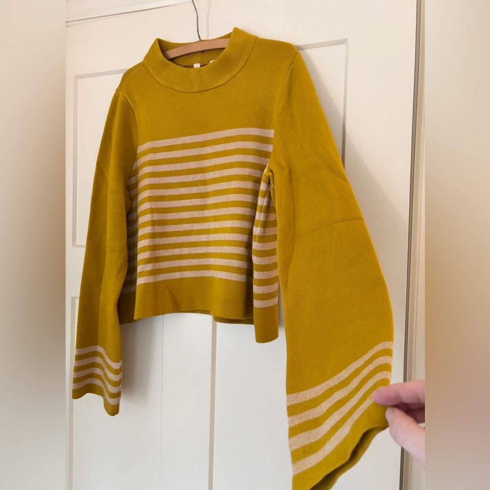 Moth by Anthropologie mustard yellow striped mock turtleneck sweater - Picture 2 of 7